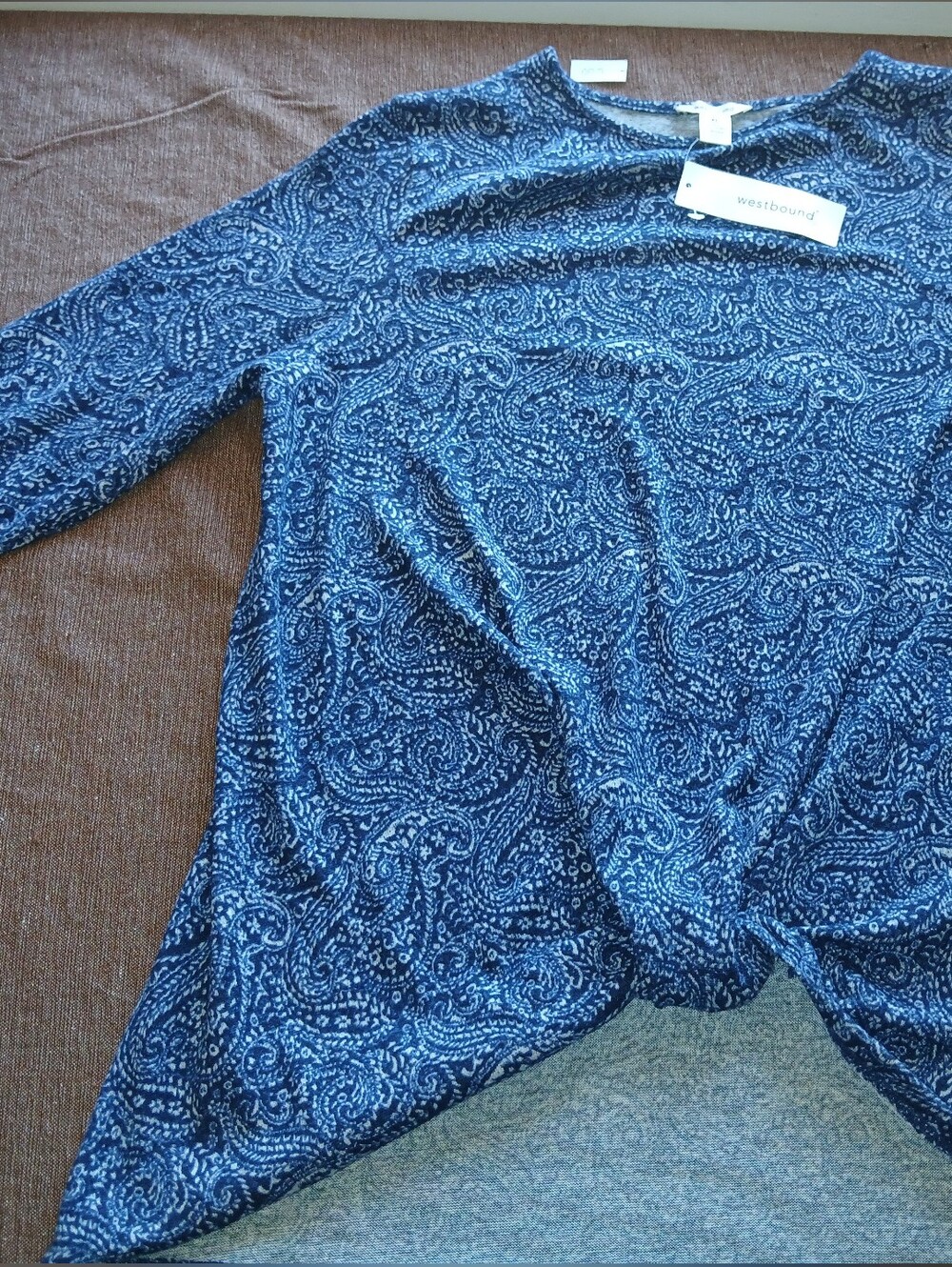 Westbound Navy Paisley Long Sleeve Twist Hem Top